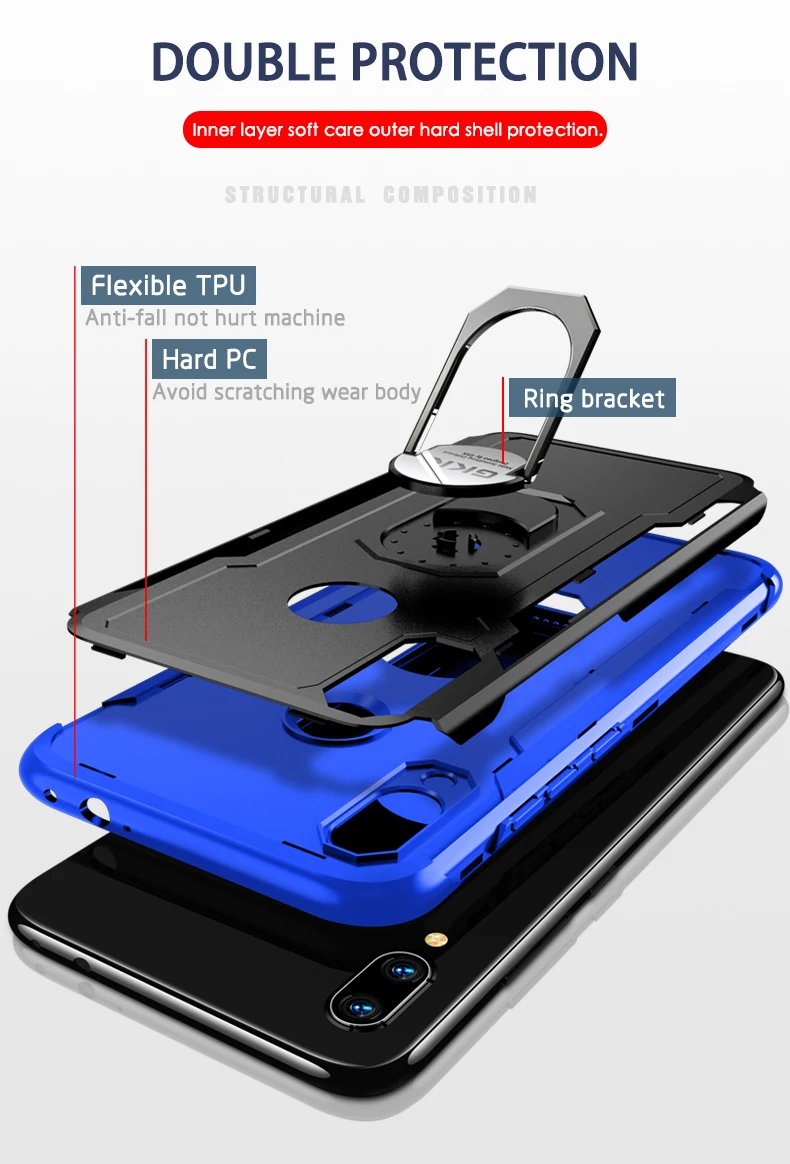 Чехол gkk для Xiaomi Redmi note 6 7 Pro, чехол с кольцом на палец и подставкой, защитный противоударный чехол для Redmi Note 6 7 pro, чехол