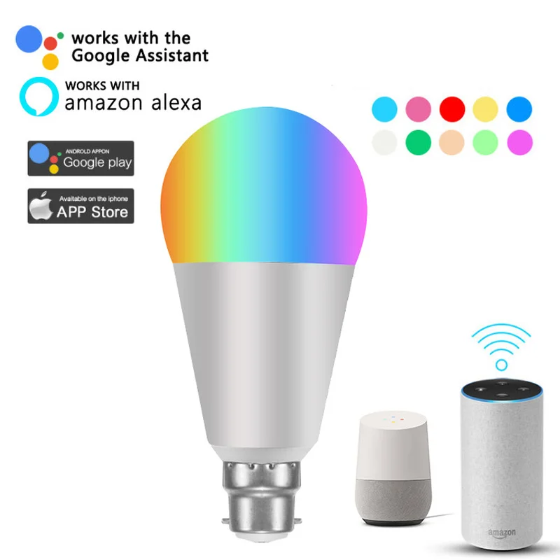 RGB B22 8 Вт Светодиодная умная WIFI лампа дистанционное управление Поддержка Alexa Google