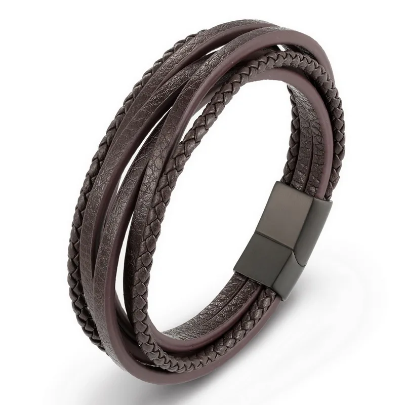 Brown Black XQNI, модная цепочка из нержавеющей стали, браслет из натуральной кожи для мужчин, Ретро стиль, мужская оплетка, ювелирные изделия для женщин - Окраска металла: Brown Black