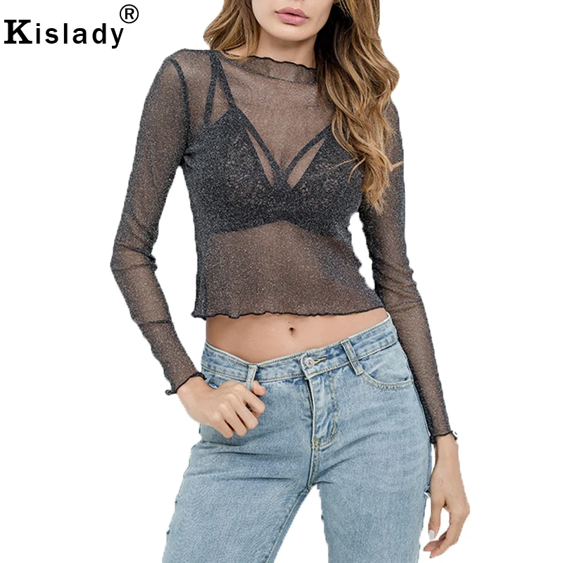 Новинка 2020 летняя черная и белая футболка Kislady женские топы рубашки из сетчатой