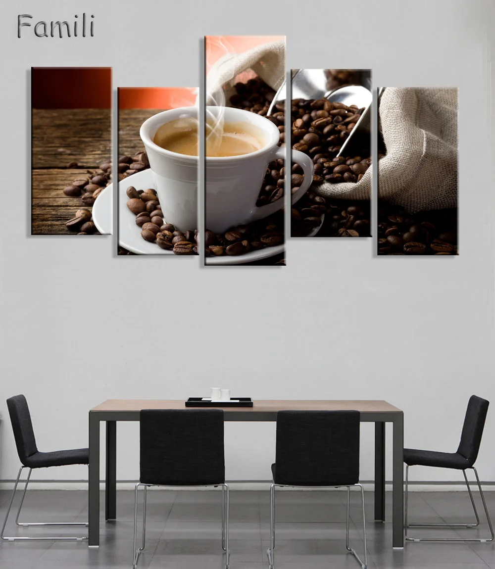 5 шт. настенная Картина на холсте кофейная чашка кофейные зерна|print pictures canvas|picture