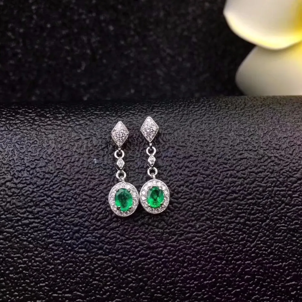 Natural emerald earrings, simple style, Japanese and Korean effects, 925 silver, birthday gift