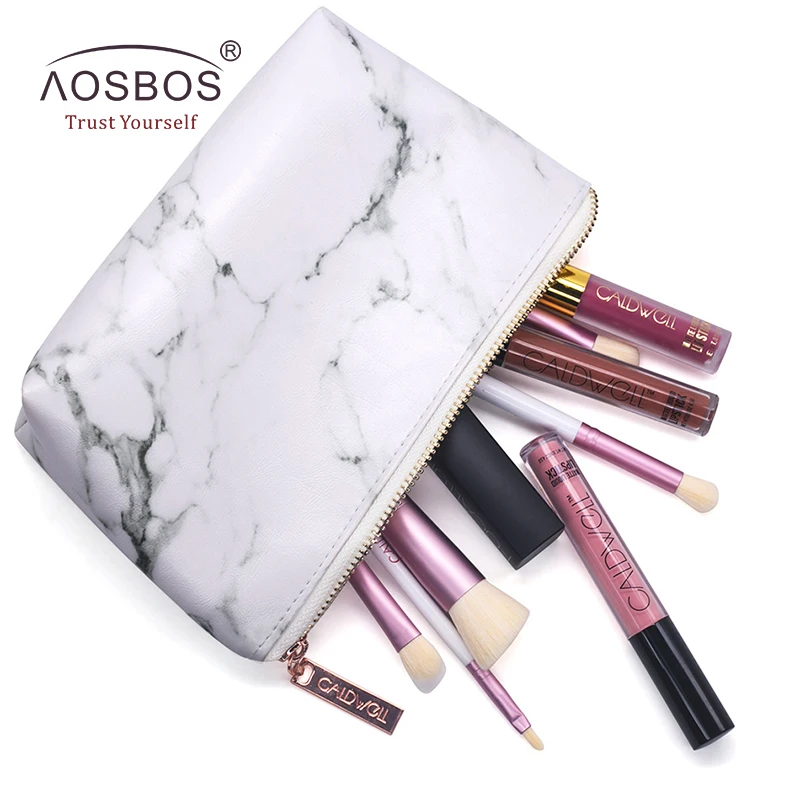 Косметичка Aosbos из искусственной кожи с мраморным узором модный дорожный