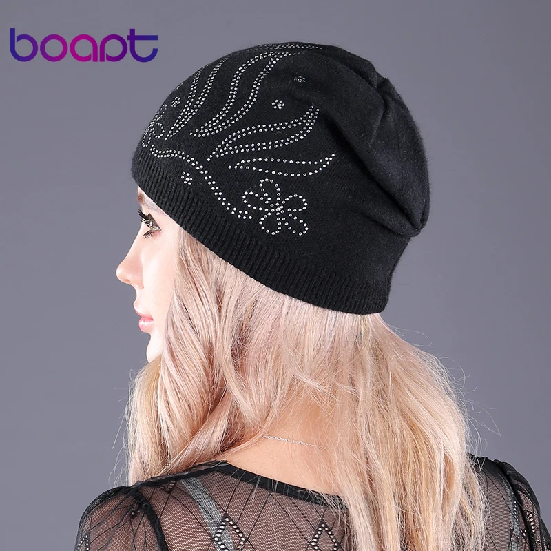 [boapt] двухъярусный толстый шерсть вязаный головные уборы бриллиант встроенный