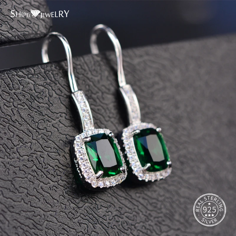 Shipei 925 пробы Серебряные Ювелирные Украшения Розовый Желтый Сапфир Изумруд Рубин квадратные Висячие серьги для женщин подарок на день рождения