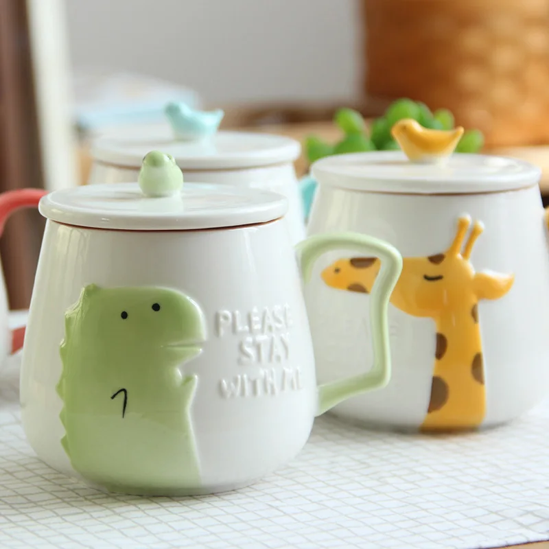 Cute 3D Relief Cartoon Animal Ceramic Coffee Mugs Milk Mug Colorful Tea Cup Travel or Home Drinking Accessories 400Ml | Дом и сад