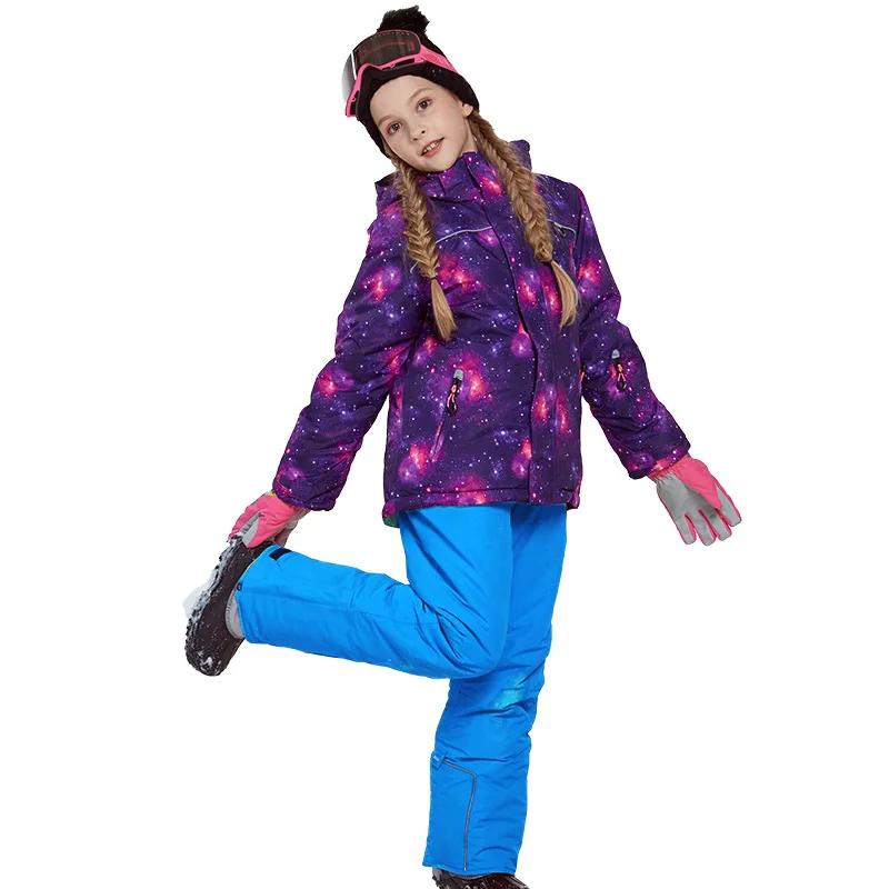 Winter Girls Clothing Sets Fleece Hooded Jackets Overalls Kids Ski Suits Outdoor Sports Children Skiing Outfits Teens Clothes - Цвет: 8072 Blue