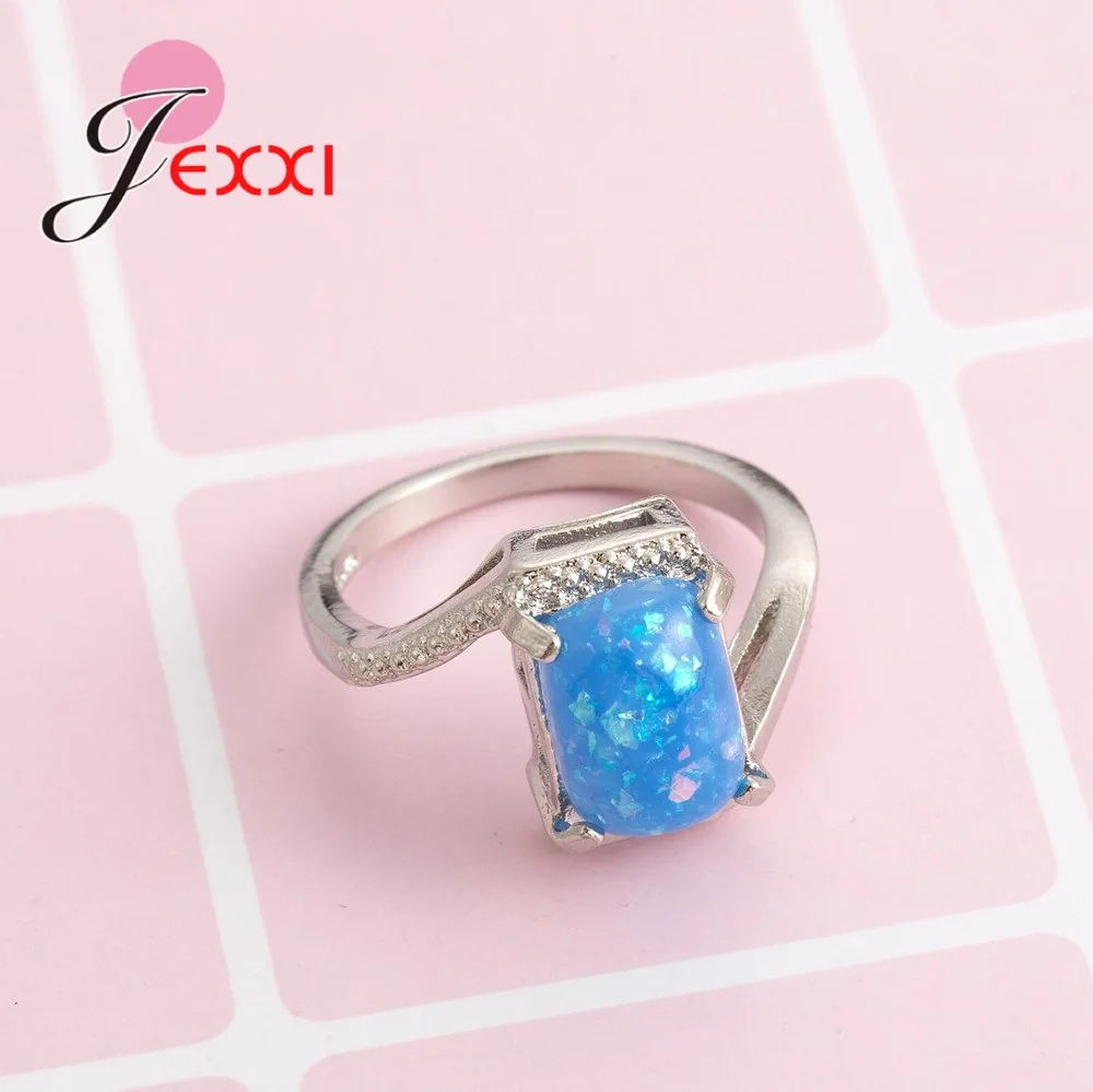 OPAL New Style Wholesale Retail Square Blue Fire Opal Women Rings Size 6 / 7 8 9/10 925 Sterling Silver Gift Ring | Украшения и