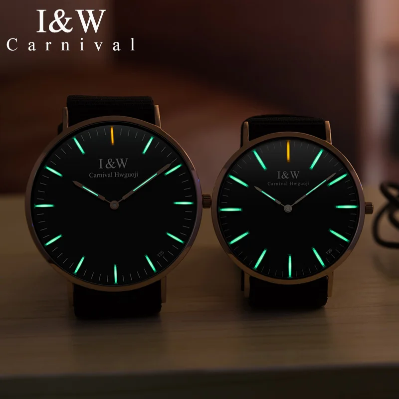 Светящиеся кварцевые мужские часы CARNIVAL Tritium с тонким циферблатом модные TopBrand