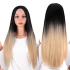 AliLeader натуральный афро длинный прямой парик Ombre блонд зеленый бордовый серый темные корни синтетические волосы парики для черных женщин