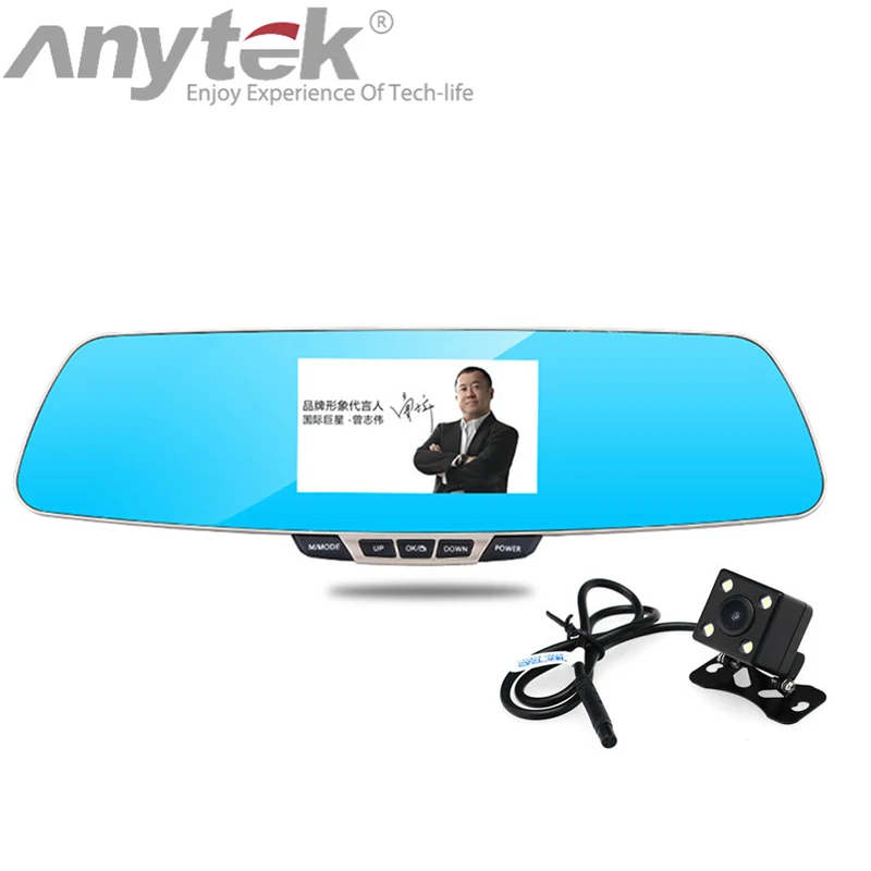 

newest anytek T6 car dvrs dual lens 1080P full hd car camera dash cam video recorder registrar blue rearview mirror registrato