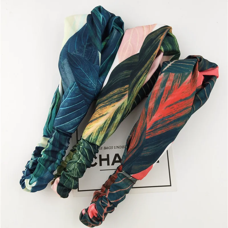 BUENOS Летние волосы в стиле бохо Опечатка Повязки на голову для женщин Ретро Крестовые узлы Турбан Бандажные банданы Аксессуары для волос.