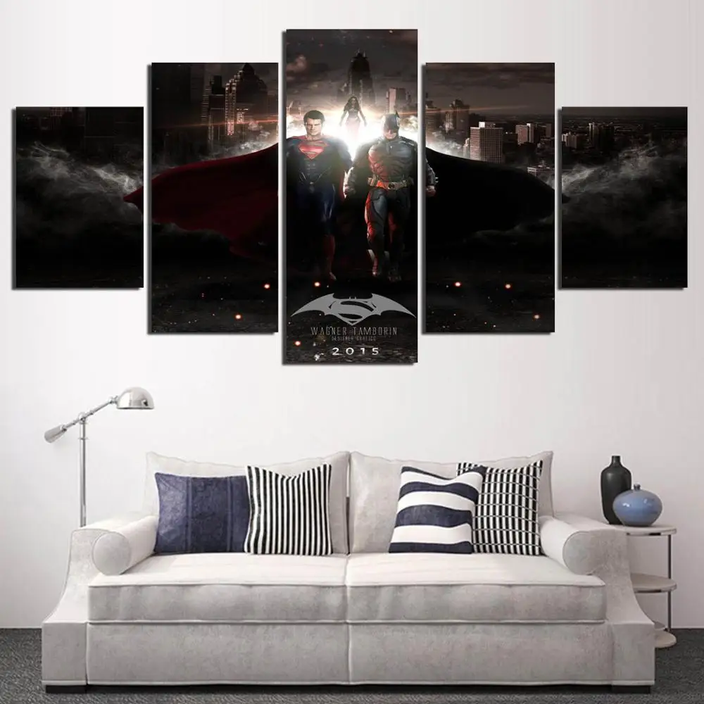 HD 5 Панель Холст Книги по искусству Бэтмен и Супермен Картина Home decor плакат