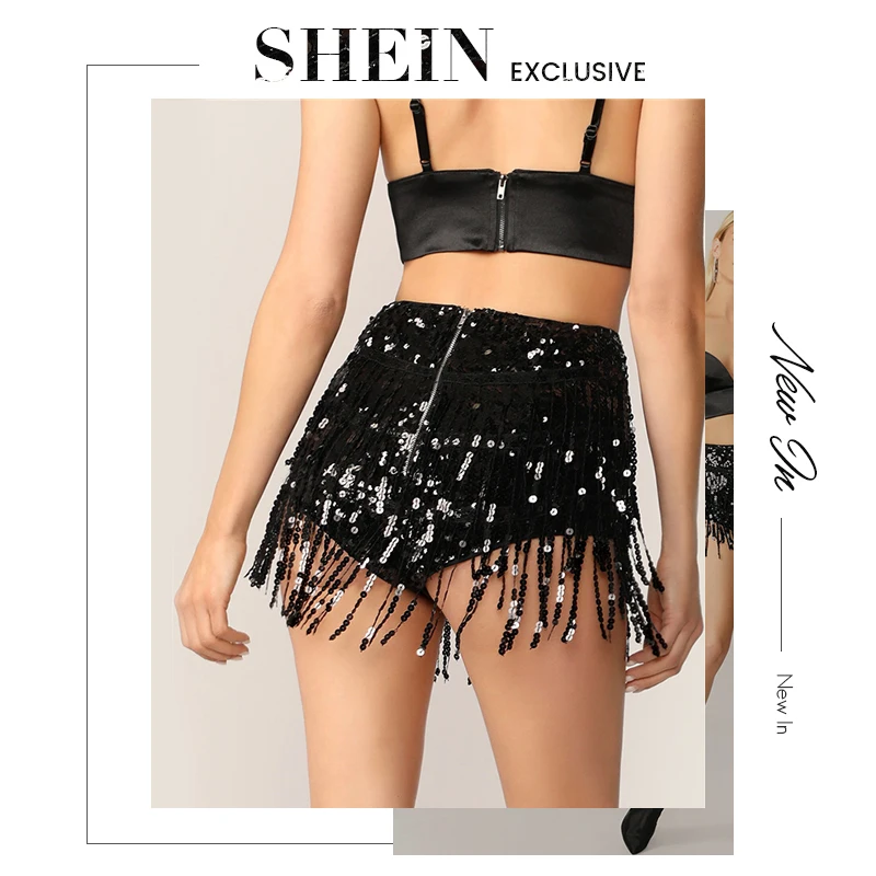SHEIN Женские Летние Осенние Шорты С Блестками И Бахромой Сексуальные Шорты С Высокой Талией