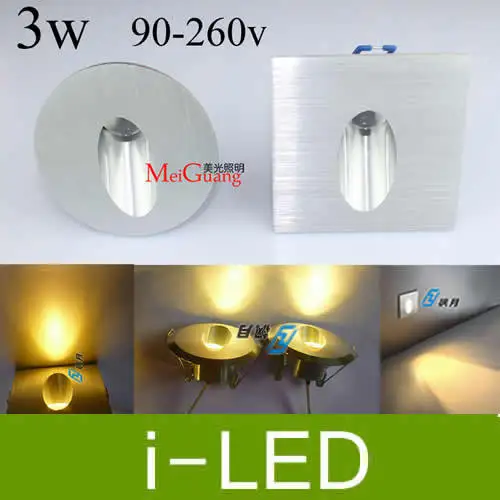 Квадратная/круглая 3 Вт Светодиодная настенная лампа с регулируемой яркостью