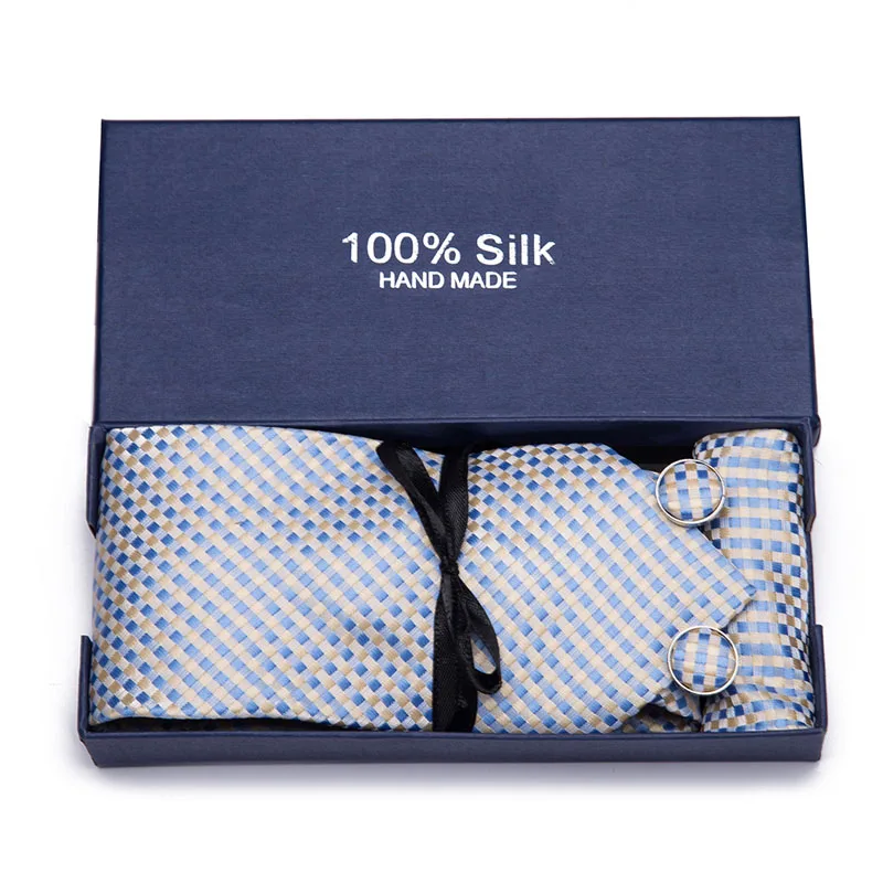 Мужской галстук 100% шелк синий Пейсли жаккардовый тканый + Hanky Запонки Наборы для
