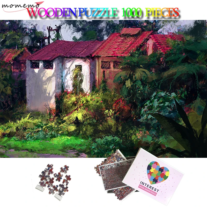 

MOMEMO Beautiful House 1000 Pieces Adult Puzzle Wooden Puzzle Painting Puzzle 1000 Piece Adults Teens 2D Jigsaw Puzzles 50*75cm
