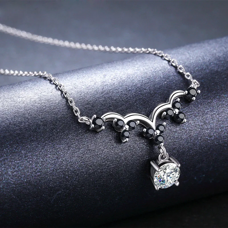 SILVER AGELESS Real 925 Sterling Silver White Zircon/Black Spinel Pendant Necklace for Woman Beautiful Chian | Украшения и