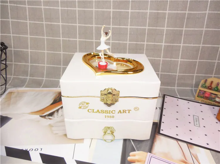 white music box Saim, двойная музыкальная шкатулка, вращающаяся с танцующей балетной девочкой, Ювелирная музыкальная шкатулка для маленьких мальчиков и девочек, игрушки, подарок на день рождения, Рождество - Цвет: white music box