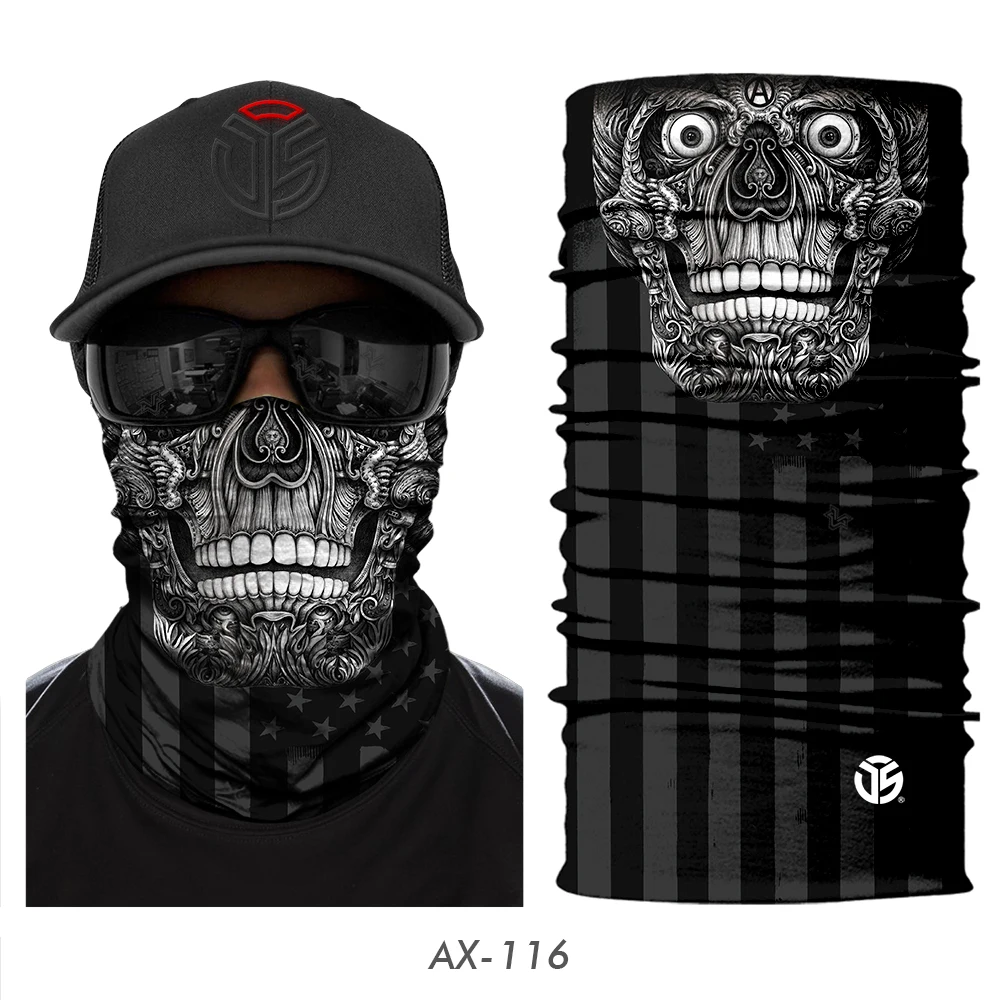 3D Skull Ghost Balaclava Neck Gaiter Motorcycle Bandana Head Shield Skeleton Moto Biker Tube Scarf Headband Half Face Mask Men