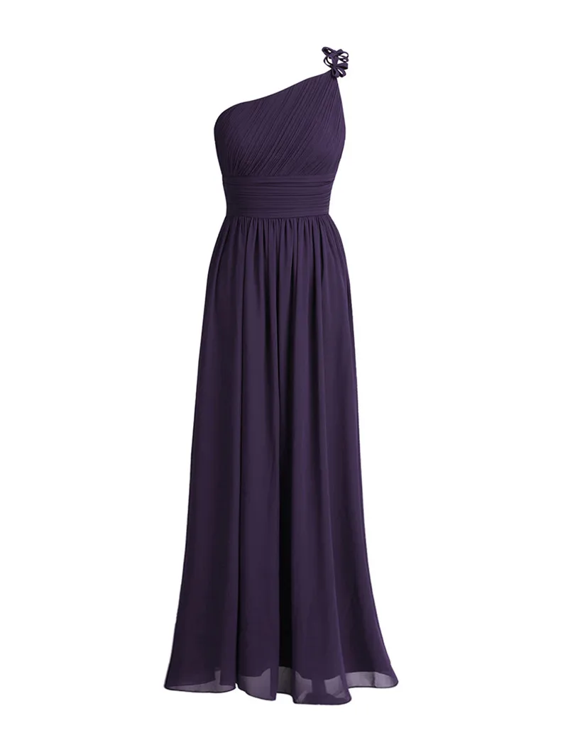 Dark Purple Длинное шифоновое платье подружки невесты TiaoBug es на одно плечо, светильник с бисером, зеленое, черное, бордовое, темно-Фиолетовое, серое платье подружки невесты - Цвет: Dark Purple