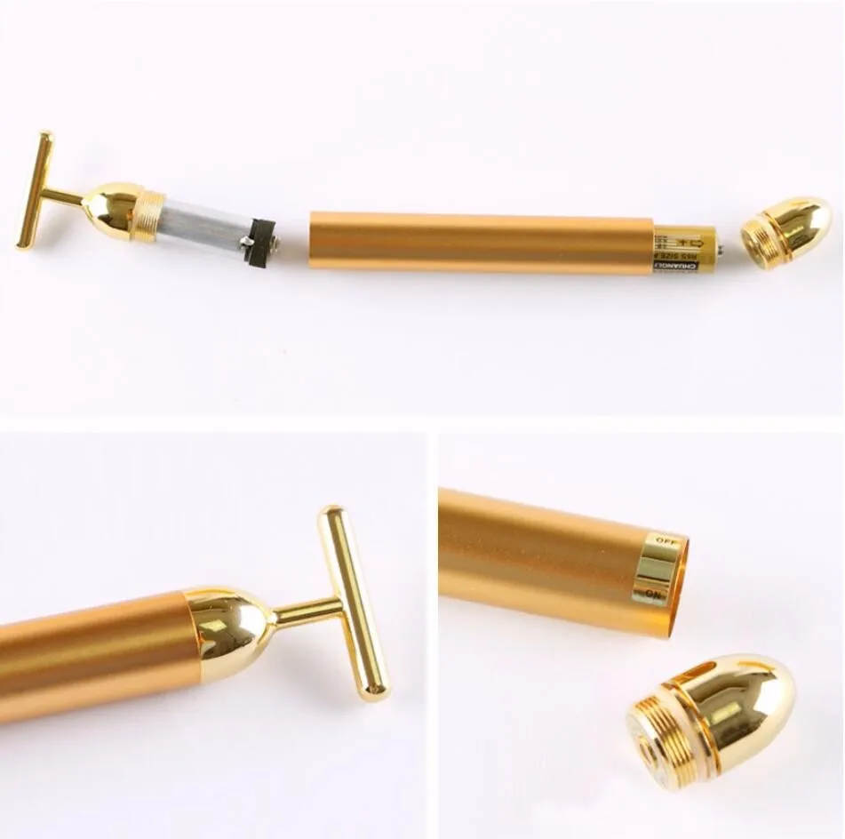 Красота Уход Вибрационный массажер для лица 24K beauty Bar Золотая Дерма энергия для лица укрепляющий роликовый массажер для лица палочка