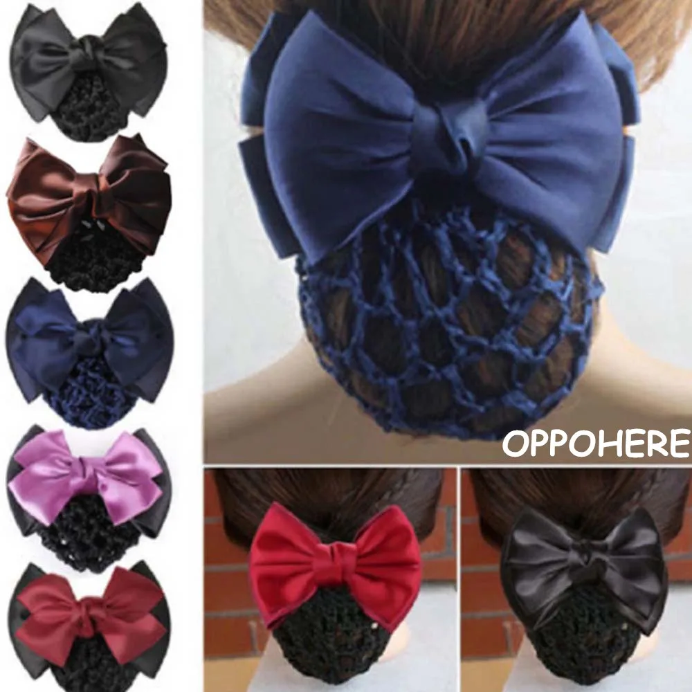 

New Stylish Solid Color Satin Bow Barrette Lady Hair Clip Cover Bowknot Bun Snood Women Hair Accessories 1PC
