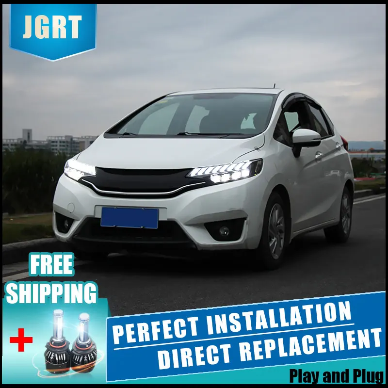 2 шт. светодиодный фары для Honda Fit- Автомобильный светодиодный свет двойной ксеноновые линзы автомобильные аксессуары Габаритные огни противотуманных фар