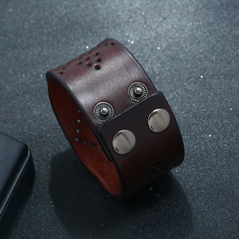 Europe and the United States simple fashion retro hollow leather punk bracelet men women wild jewelry widened | Украшения и