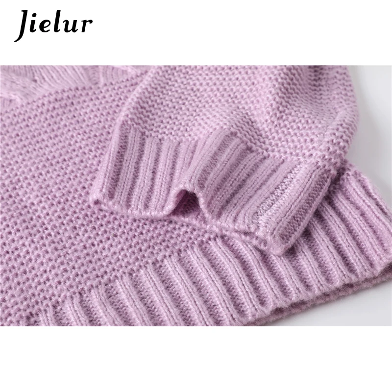 Jielur 4 Solid Color Turtleneck Sweater 2018 Autumn Winter Purple Pink Chic Pull Femme Korean Loose Women Sweaters and Pullovers |