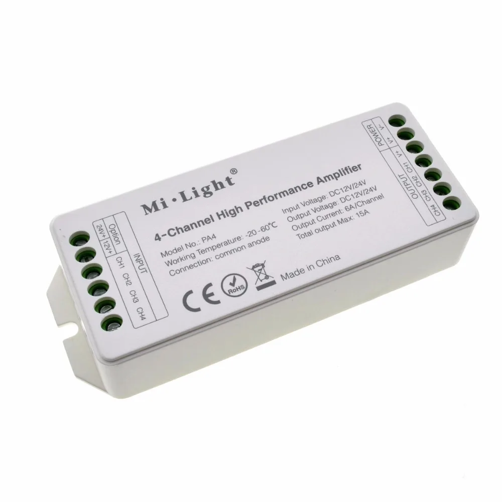 Новый светодиодный Усилитель мощности MiLight PA4 DC12V 24V 4 канала 6A/CH высокое качество