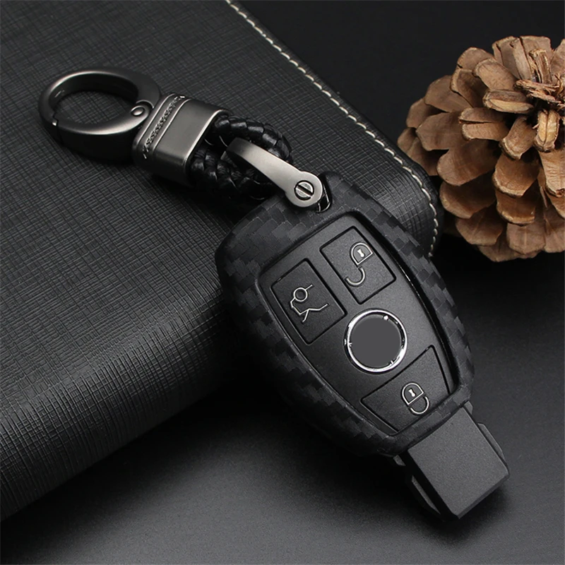 Чехол для автомобильного ключа с узором из углеродного волокна Mercedes Benz A B R G C E S CLS
