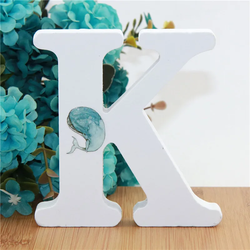 K 1 шт., 10X10 см, ручная работа, буквы, свадебные цифры, дельфин, океан, деревянные буквы, декоративный подарок или декор, алфавит, украшения, поделки, сделай сам - Цвет: K