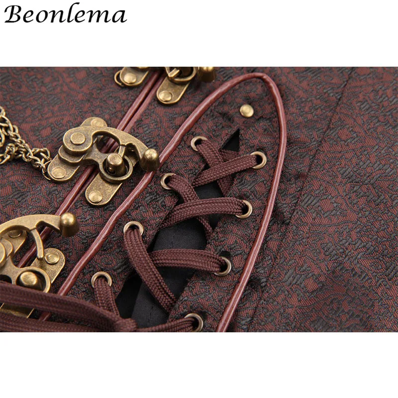 Beonlema стимпанк корсет, винтажный корсет, бюстье, металлическая пряжка, цепочка, Панк Ретро стиль, одежда, коричневый 6XL корсаж