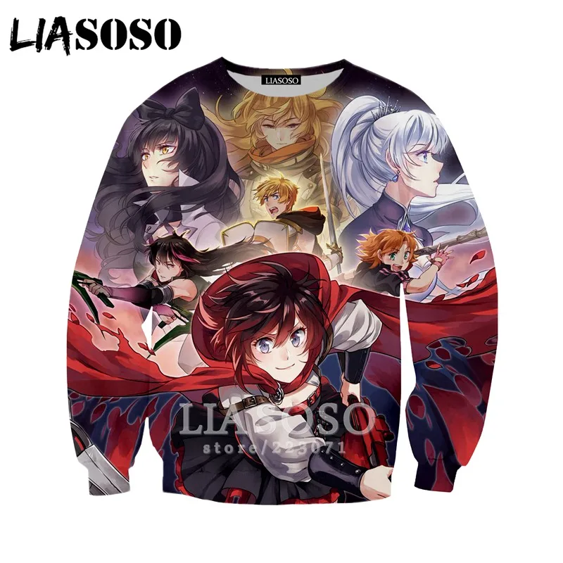 18 LIASOSO Осень Новые мужские и женские модные толстовки 3D принт Аниме RWBY Толстовка длинный рукав хип хоп Harajuku пуловер B012-19 - Цвет: 18