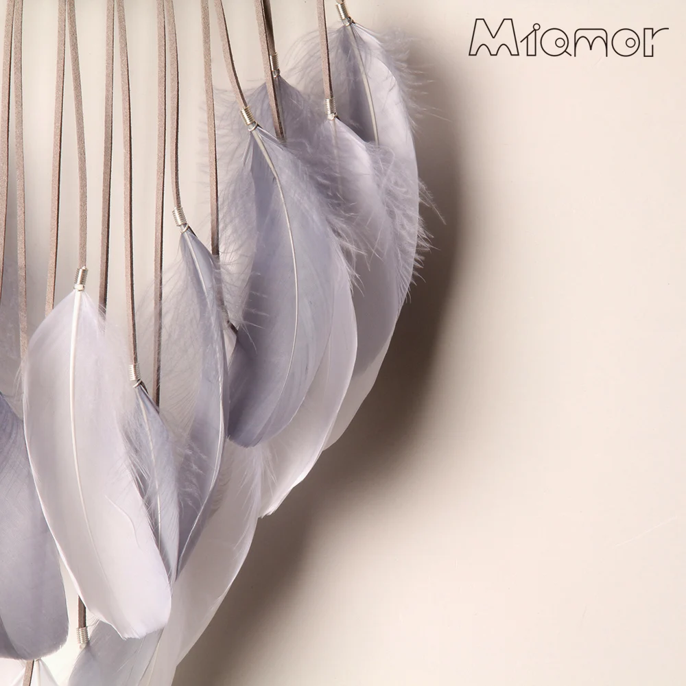 Большой Ловец снов MIAMOR с белыми и серыми перьями декор для детской комнаты