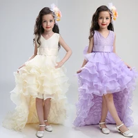 dovetail flower little cute girl dresses elegant trailing princess wedding dress kids children prom performance party gowns