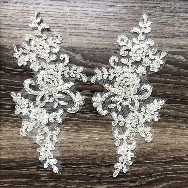 2 шт. вышитые нашивки цвета шампанского кружевные сетчатые цветы украшения