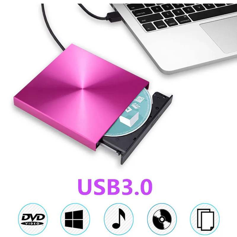 KuWFi USB3.0 Внешний DVD горелки DVD ридер CD-ROM плеер Оптический привод для MAC OS/MacBook,/для ноутбука Apple WIN 10/8/7/XP/linux