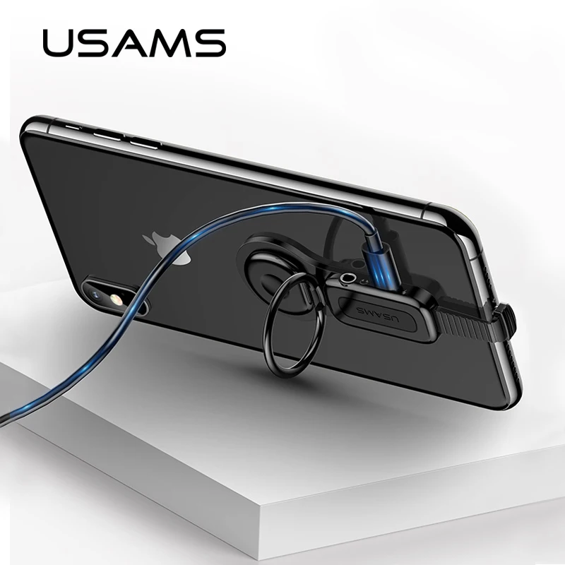 3 в 1 OTG адаптер для iphone X XS USAMS конвертер наушники 5 мм аудио и кольцо держатель usb