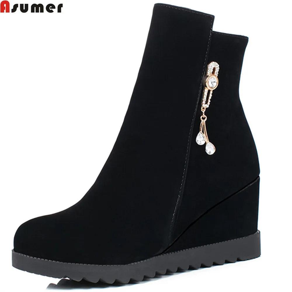 Женские ботильоны на молнии с круглым носком Размеры 33 43|wedge boots|ladies bootsladies fashion boots
