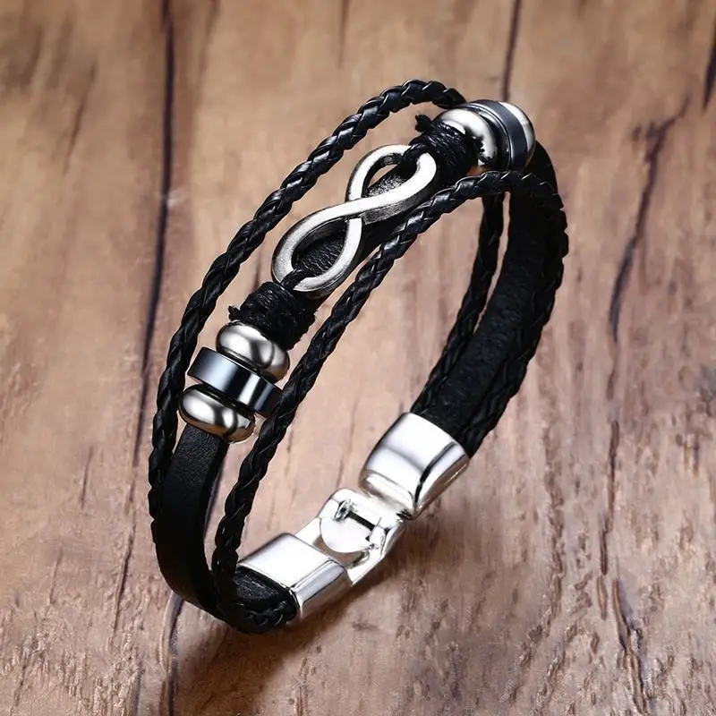 Infinity Men Bracelet Genuine Leather Black Hand Chain Friendship Brazelt Women Fashion Pulseira Masculina Dropshipping
