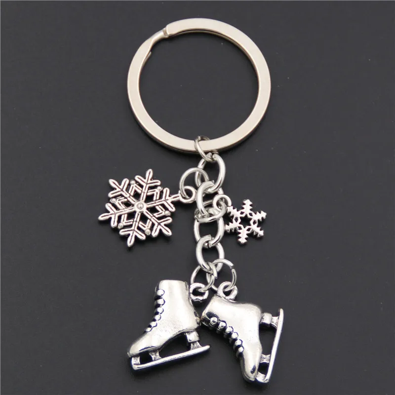 1pc  Silver Color Ice Skates Snowflake Pendant Key Ring Skating Key Chain Keychain Jewelry For Winter Gift