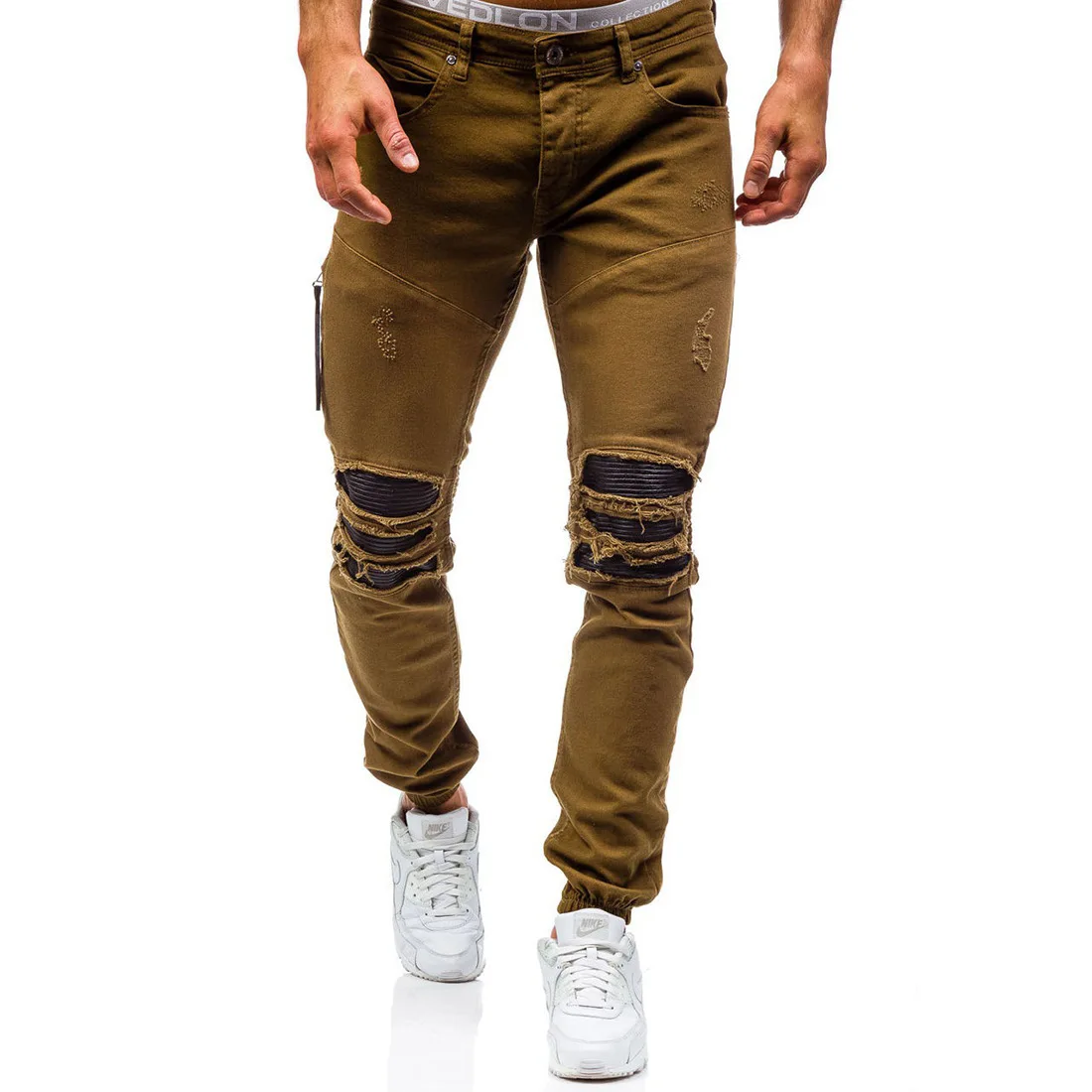 

2019 Men Ripped Jeans Skinny Slim Straight Frayed Denim Jeans Men New Spring Fashion Hole Patch Streetwear Pants
