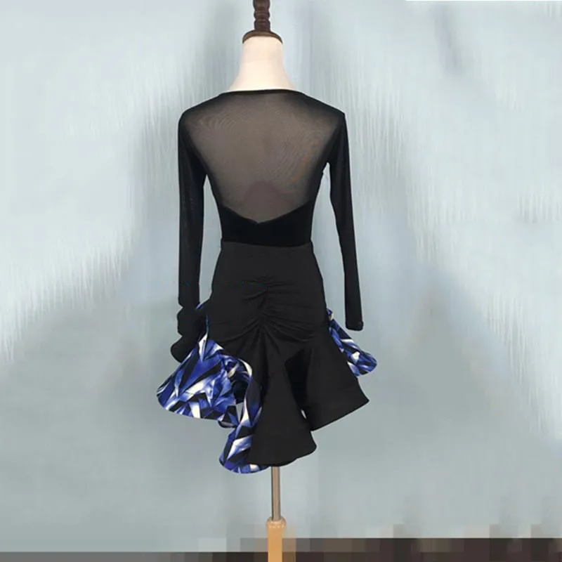 Латинский платье для танцев девочек Salsa румба ча-ча-ча конкурс костюмы принт