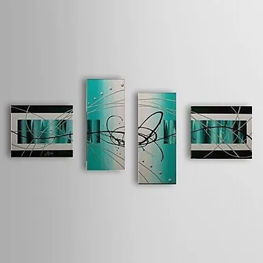 Free Shipping Big Size 100% Hand-painted Modern Abstract Green Painting on Canvas Wall Art Picture 4 Panel Oil | Дом и сад