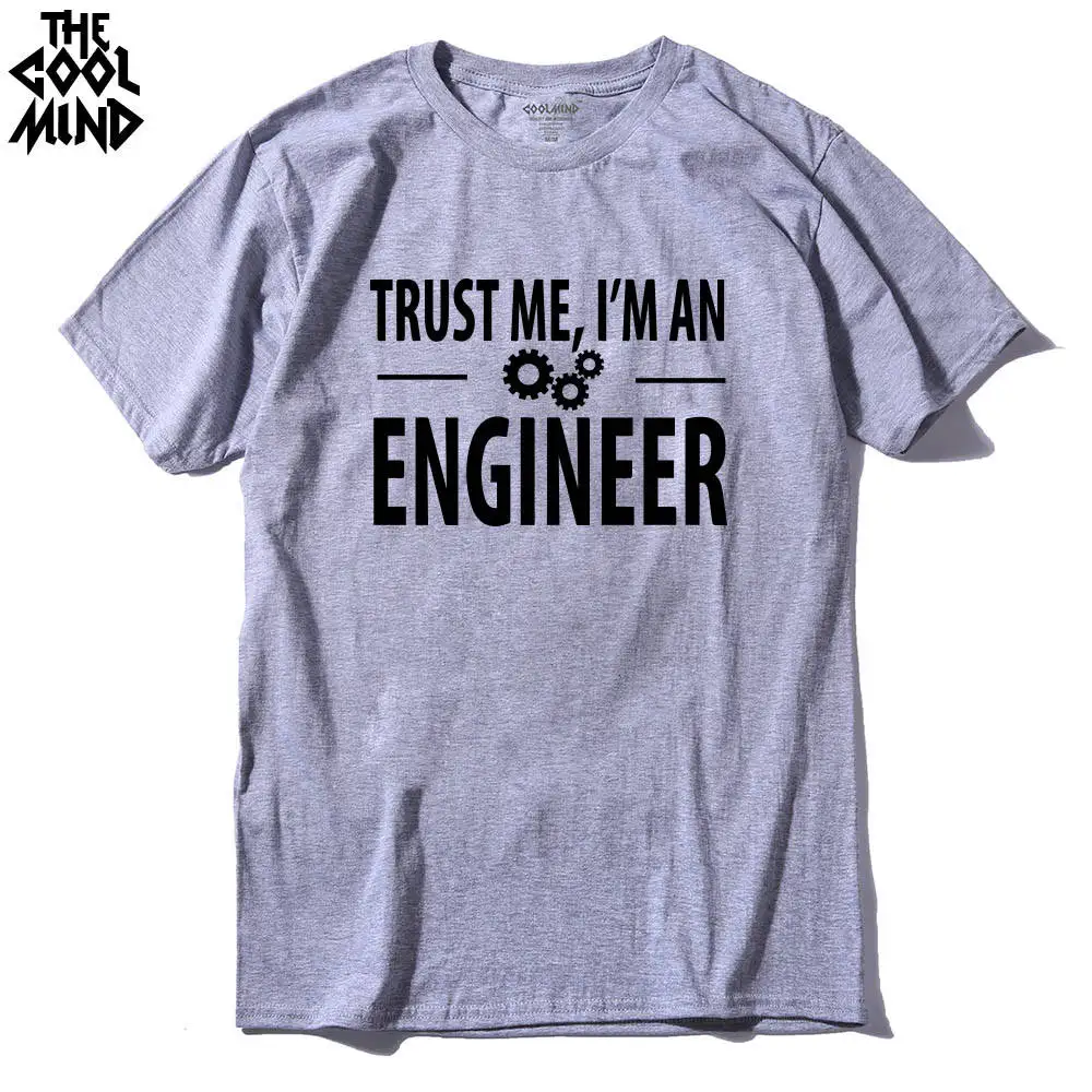 GREY COOLMIND TR0112A, Хлопковая мужская футболка с принтом «TRUST ME I AM AN engineer», повседневная мужская футболка с круглым вырезом, трикотажные топы, футболки - Цвет: GREY