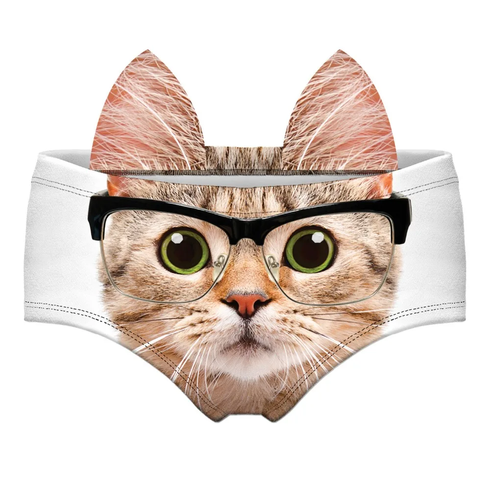 Новое поступление, модное сексуальное нижнее белье с 3D принтом, Kawaii, трусики с кошачьими ушками, с быком, собакой, гепардом, лисой, дикими животными, женские трусы