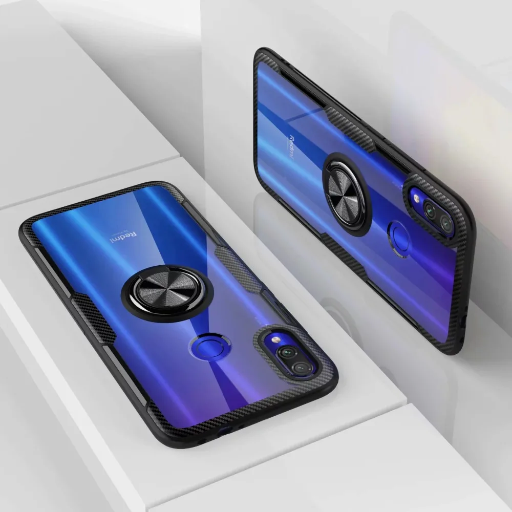 For Xiaomi Redmi Note 7 Note7 Pro Transparent Magnet Car Holder Case Ring Cover Cases |