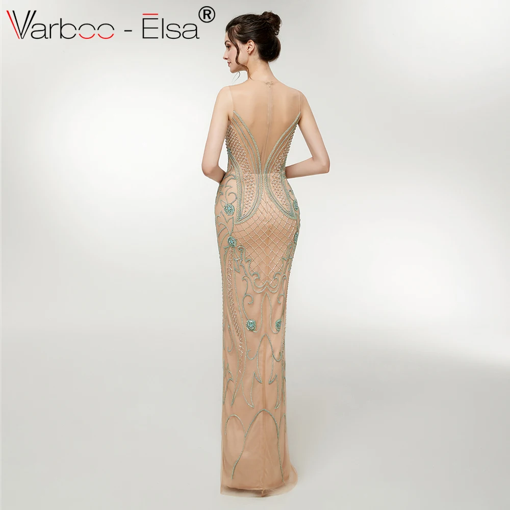 VARBOO_ELSA 2018 Роскошные вечерние платья цвета шампанского с круглым вырезом без